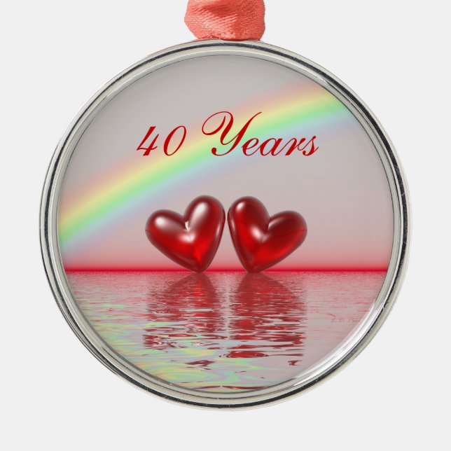 40-årsjubiléet Ruby Hearts Julgransprydnad Metall (Framsidan)