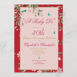 40-årsjubileum Blommig Röd En Rubin Gör Inbjudningar