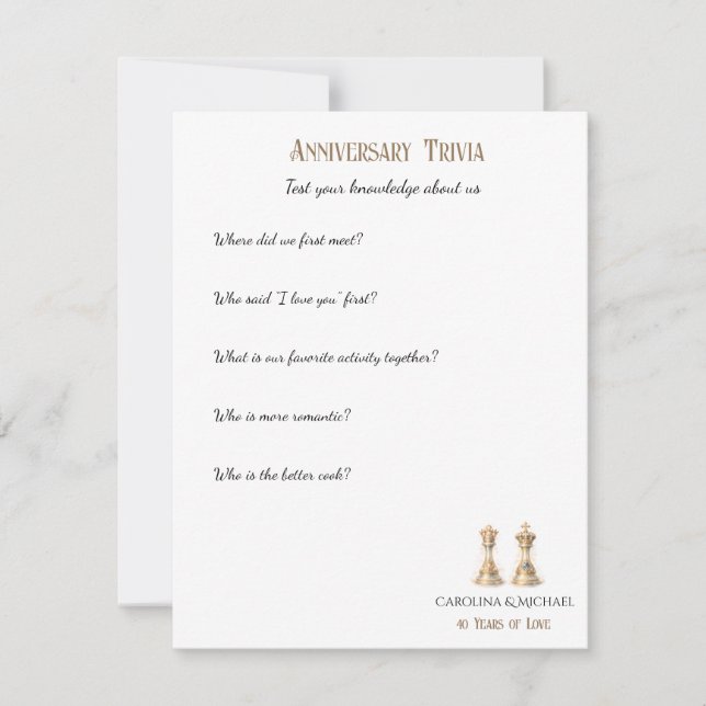 40-årsjubileum Bröllops Trivia Spel Elegant Guld Anteckningskort (Framsida)