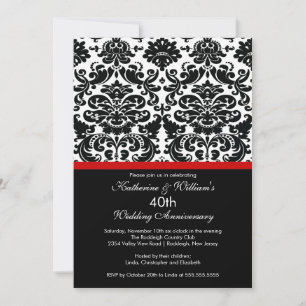 40-årsjubileum Damask Invitation Röd Inbjudningar