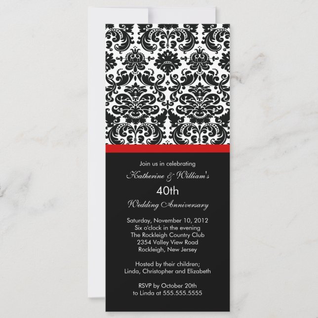40-årsjubileum Damask Invitation Röd Inbjudningar (Framsida)