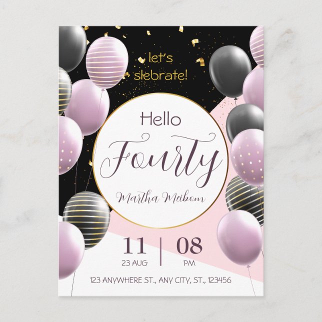 40-årsjubileum. Elegant födelsedag Vykort (Framsida)