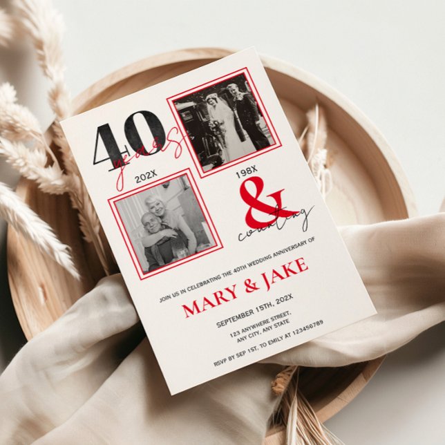 40-årsjubileum för bröllop Då & Nu 40 år Inbjudningar (40th wedding anniversary invitation with photos then and now)