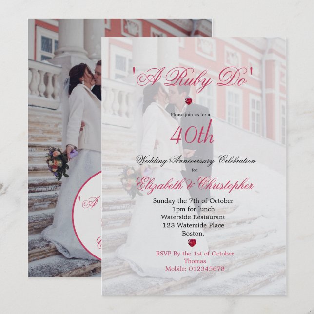 40-årsjubileum för bröllopsfotot Elegant gör en ru Inbjudningar (Fram/baksida)