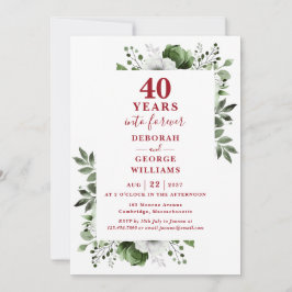 40-årsjubileum Grönska Blommig Monogram Inbjudningar