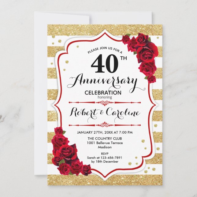40-årsjubileum - Gula Vita Röda Rosor Inbjudningar (Framsida)