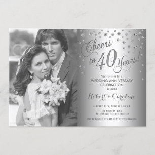 40-årsjubileum med foto - diamant silver inbjudningar