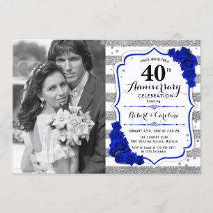 40-årsjubileum med foto - Safirblå Silver Inbjudningar