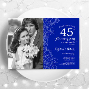 40-årsjubileum med foto Sapphire White Floral Inbjudningar