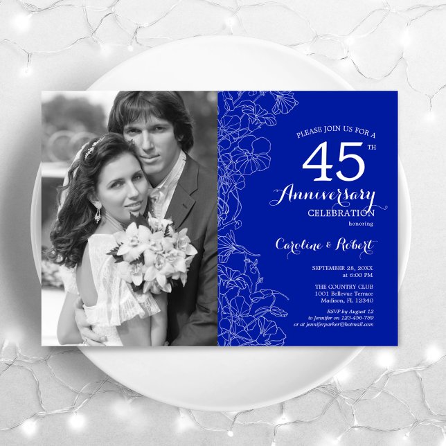 40-årsjubileum med foto Sapphire White Floral Inbjudningar (Skapare uppladdad)