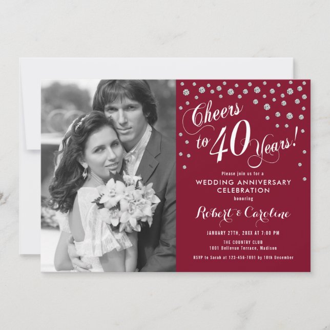 40-årsjubileum med foto - Silver Ruby Red Inbjudningar (Framsida)