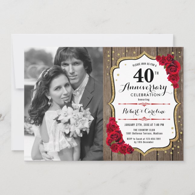 40-årsjubileum med foto - Trä Ruby Red Inbjudningar (Framsida)