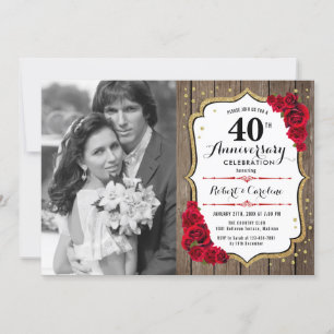40-årsjubileum med foto - Trä Ruby röd Inbjudningar