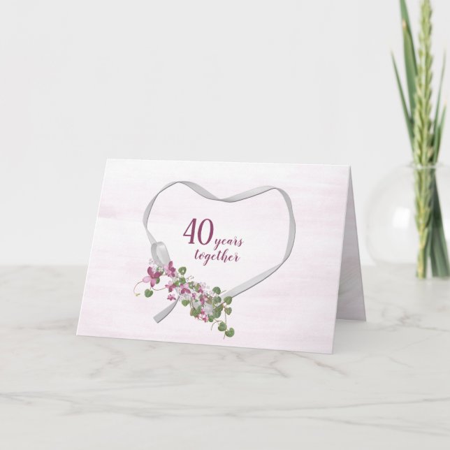 40-årsjubileum Ribbon Heart Card Kort (Framsida)