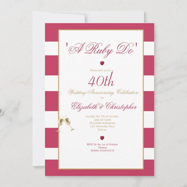 40-årsjubileum Röda Eleganta En Ruby Gör Inbjudningar (Baksida)
