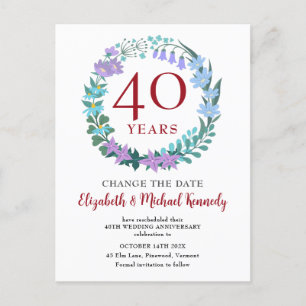 40-årsjubileum Ruby Blommigt Bluebells Change Date Vykort