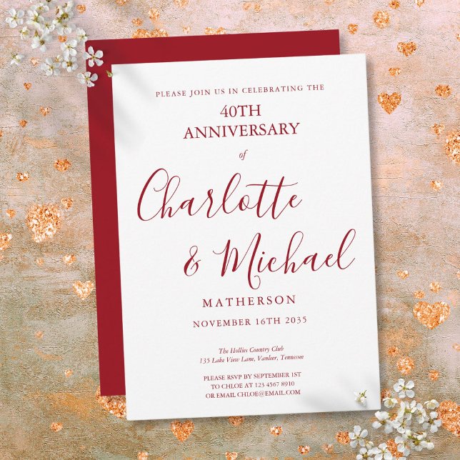 40-årsjubileum Ruby Elegant Skrift Inbjudningar (40th Wedding Anniversary Ruby Elegant Script Invitation)