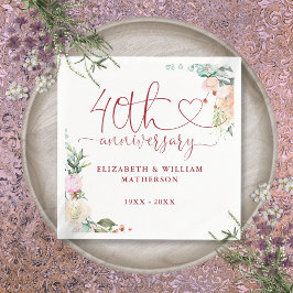 40-årsjubileum Ruby Heart Roses Blommig Pappersservett
