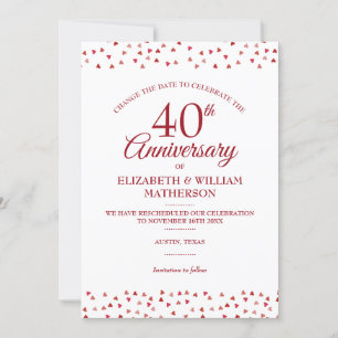 40-årsjubileum Ruby Hearts ändra datum Inbjudningar
