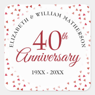 40-årsjubileum Ruby Hearts Fyrkantigt Klistermärke