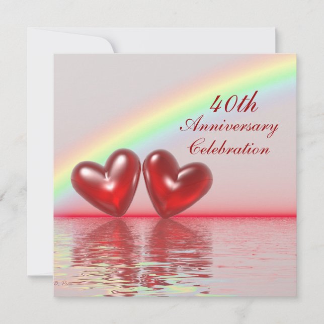 40-årsjubileum Ruby Hearts Inbjudningar (Framsida)