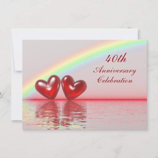 40-årsjubileum Ruby Hearts Inbjudningar (Framsida)