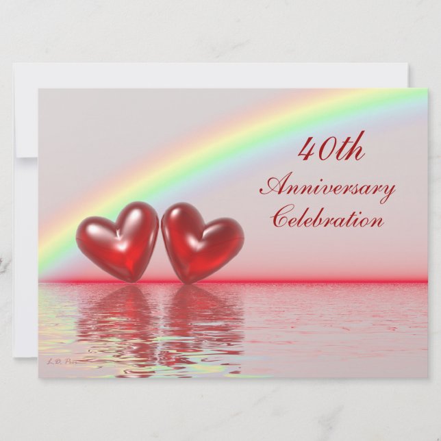 40-årsjubileum Ruby Hearts Inbjudningar (Framsida)