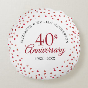 40-årsjubileum Ruby Hearts Konfetti Rund Kudde