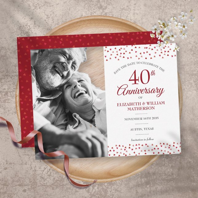 40-årsjubileum Ruby Hearts Spara datum Foto  Meddelande Vykort (Skapare uppladdad)