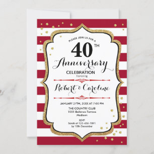 40-årsjubileum - Ruby Red Gold White Inbjudningar