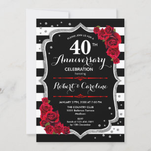 40-årsjubileum - Ruby Red Silver Black White Inbjudningar