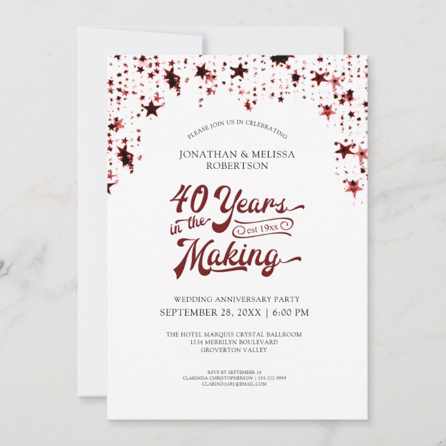40-årsjubileum Ruby Red Stars 40 ÅR Inbjudningar (Framsida)