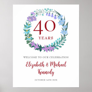 40-årsjubileum Ruby Välkommen Blommigt Utandningst Poster