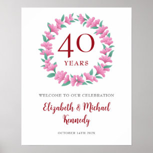 40-årsjubileum Ruby Välkommen Blommigt Utandningst Poster