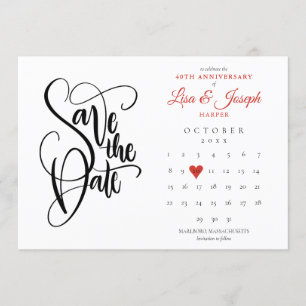 40-årsjubileum Save the Date-kalender Ruby Heart Inbjudningar