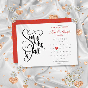 40-årsjubileum Save the Date-kalender Ruby Heart Spara Datumet