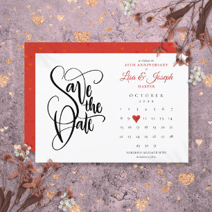 40-årsjubileum Spara datum-kalender Ruby Heart Inbjudningar