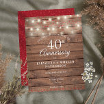 40-årsjubileum String Ljus Wood Spara datumet Meddelande Vykort<br><div class="desc">Med söt string ljus och delikat ruby-hjärtan konfetterar du en rustik träbakgrund. Anpassa med din speciella 40-årsdag,  spara datuminformationen i chicen. Designad av Thisisnotme©</div>