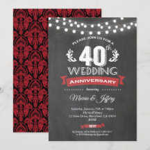 40-årsjubileumsinbjudan för bröllop. Rubinvär
