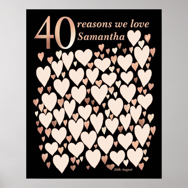 40-årspresentatstavla - 40 skäl vi älskar dig pres poster (Framsidan)