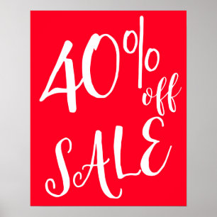 40 % av försäljningsskylten, Red Boutique Sale Sig Poster