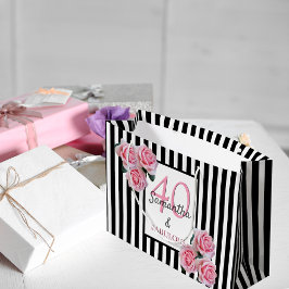 40 blommigtar för svartvit rand rosa