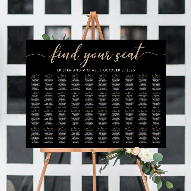 40 Bord Hitta Din Plats Svart Sittplatskarta Plan Poster (Skapare uppladdad)