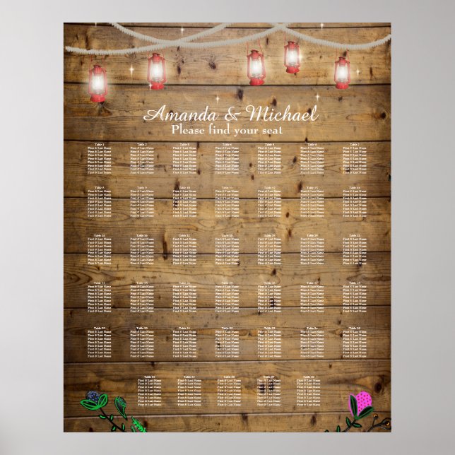 40 Bord Rustic Lantern Ljus Poster sittplats (Framsidan)