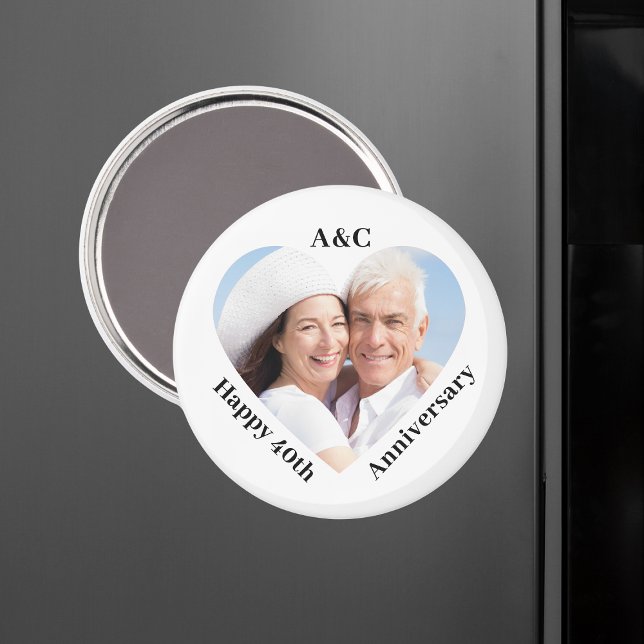 40 Bröllop-årsdagen Ett par Keepsaké Heart Photo Magnet (40 Wedding Anniversary Couple Keepsake Heart Photo Magnet
)