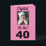 40:e Åh nej! Birthday Funny Grumpy Girl Kort<br><div class="desc">Grattis på 40-årsdagen med ett roligt och vismiskt kort. Modern rosa-,  svartvitt-design ger henne ett leende till ansikte för att se den roliga,  roliga flickan och "åh nej!"-versen. Öppna kortet för att läsa firande-stämningen och bästa önskemål för en lycklig-dag.</div>