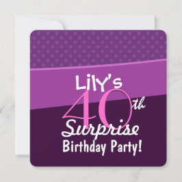 40:e årsdagen av födelsedag Lila Polka dots W1677 Inbjudningar