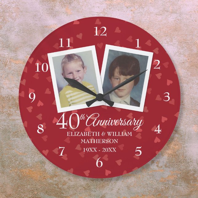 40:e årsdagen av Ruby Bröllop, barndomsbilder Stor Klocka (40th Ruby Wedding Anniversary Childhood Photos Large Clock)