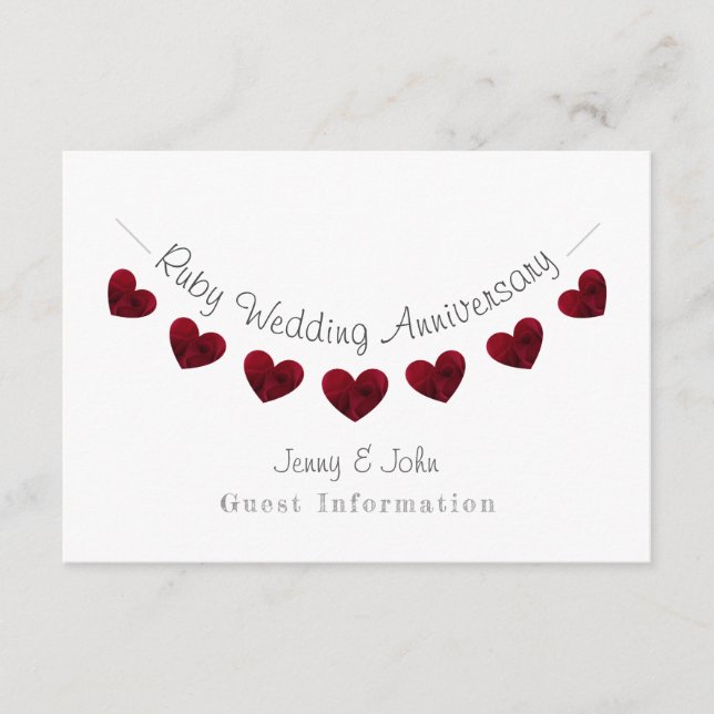 40:e årsdagen för Ruby Bröllop party/gästuppgifter Tilläggskort (Framsida)