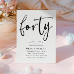 40:e B&W-Födelsedagsfest Modern skripttypgrafi Inbjudningar<br><div class="desc">Denna moderna, svarta och vita design har ord "fyrtio" i ett skript stil-kalligrafi och en elegant, modern typografi med klassisk serif typsnitt. Inbjudningarna går tillbaka till en känslig upprepande triangel mönster i svart och kromatiskt grått. Lämplig för manar eller kvinnlig. Välj mellan utskrivna Zazzle-inbjudningar med olika hörn-stilar och fantastiskt pappert...</div>